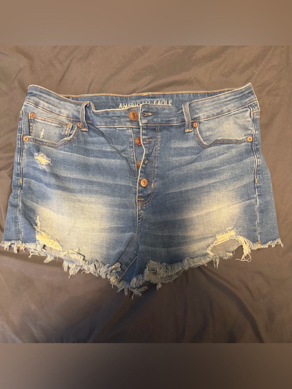 American Eagle Outfitters Hi Rise Shortie Frayed Hem Distressed Denim Shorts